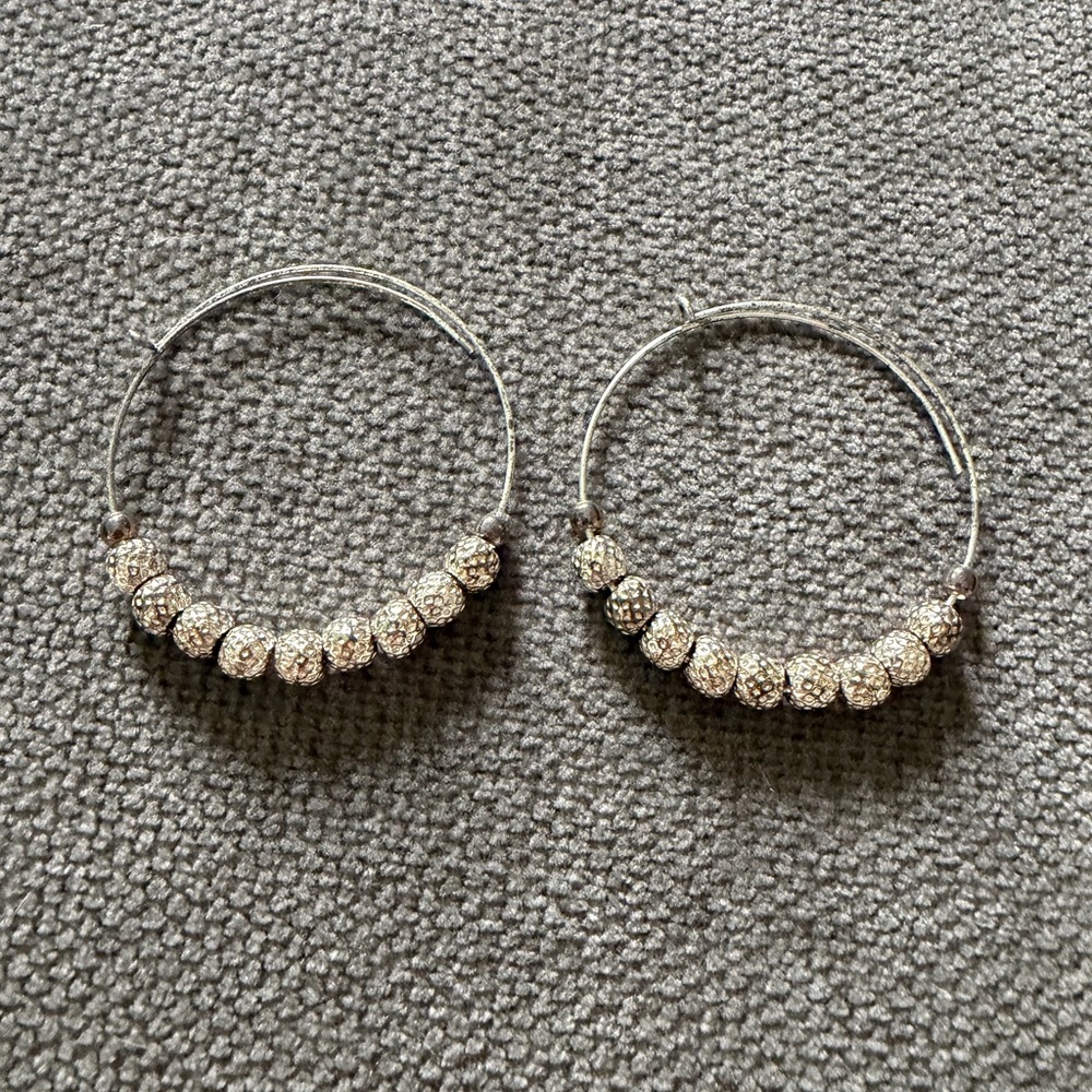 Alex and Ani Silver Beaded Hoop Earrings